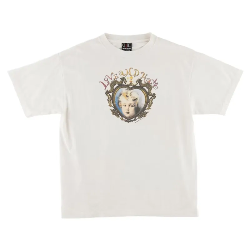 White Saint Mxxxxxx Love And Hate Baby Tee - Saint Mx6 White Saint Mxxxxxx Love And Hate Baby Tee
