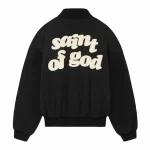 Black Fear of God x Saint Mxxxxxx Varsity Jacket Back