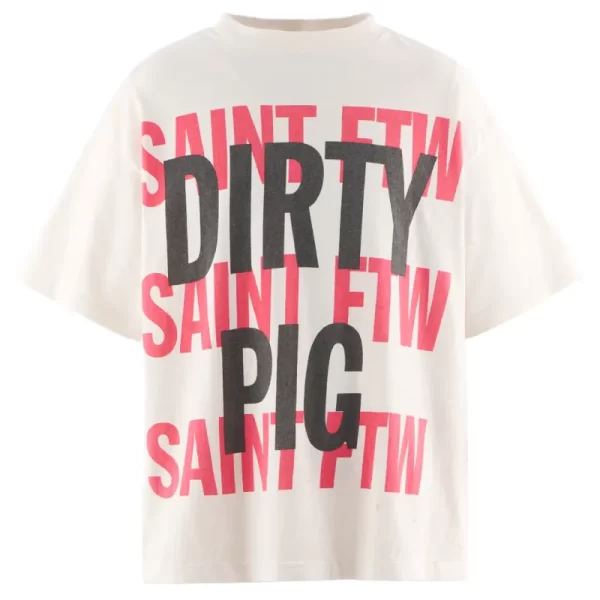 White SAINT Mxxxxxx Dirty PIG Short Sleeve T-shirt