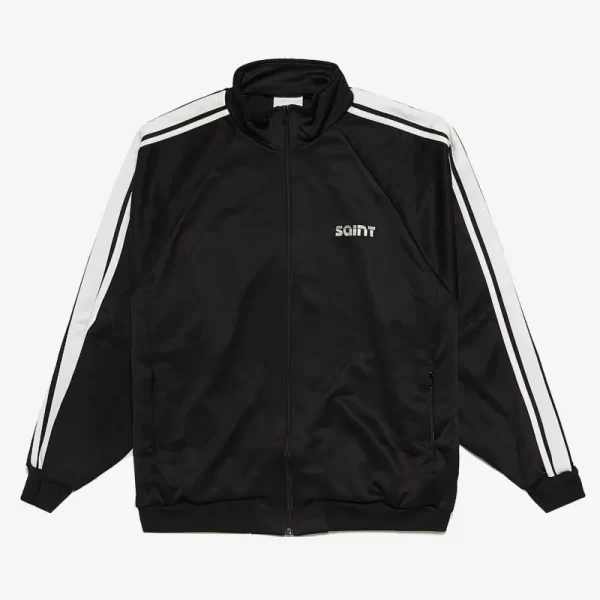 Black Saint Mxxxxxx Striped Polyester Zipped Jacket
