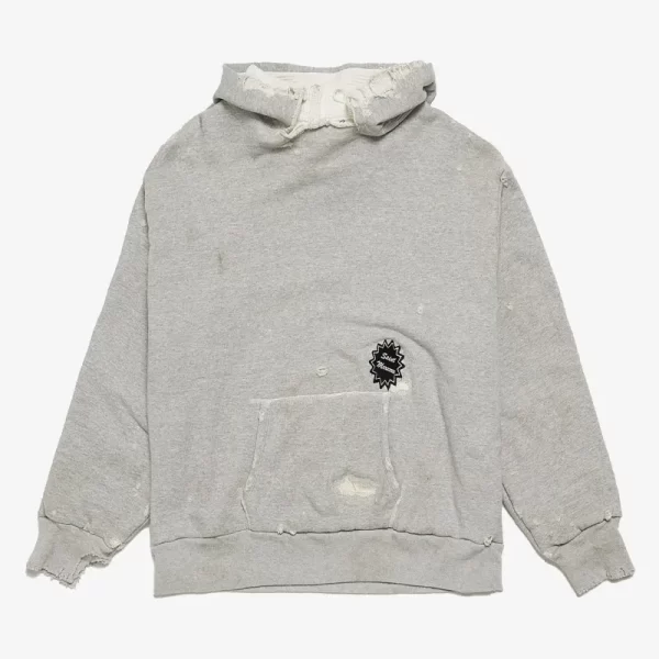 Gray Saint Mxxxxxx Distressed Patched Thermal Hoodie