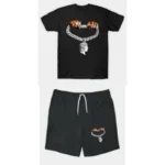 Black Central Cee Necklace T-Shirt and Shorts Set