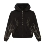 Black Hellstar Studios Studded Flame Zip-Up Hoodie