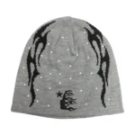 Grey/Black Rhinestones Hellstar Flame Beanies - Image 2
