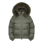 Khaki LIL SYNA Puffer Zip-Up Fur Hood Jacket