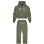 Black/Khaki Women's LIL SYNA Rhinestone Zipper Tracksuits - Image 4