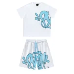 White/Blue Syna World Logo Tee and Short Set