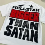 White and Black Hellstar Studios Bigger Than Satan Shirts - Image 2