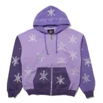Unknown London Panel Mix Dagger Rhinestone Zip-Up Hoodie – Lila