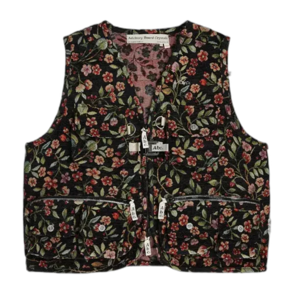 Black Advisory Board Crystals Floral Jacquard Cargo Vest