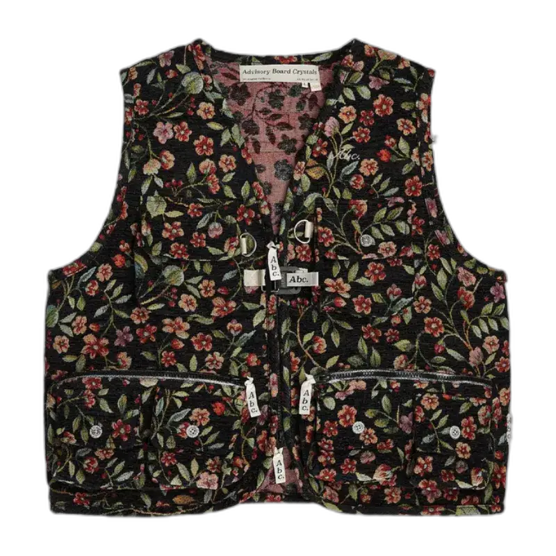 Black Advisory Board Crystals Floral Jacquard Cargo Vest