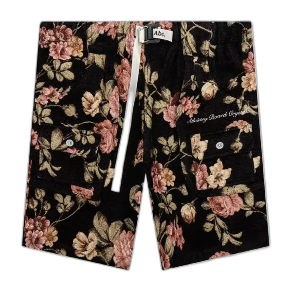 Black Advisory Board Crystals Floral Jacquard Waterproof Shorts