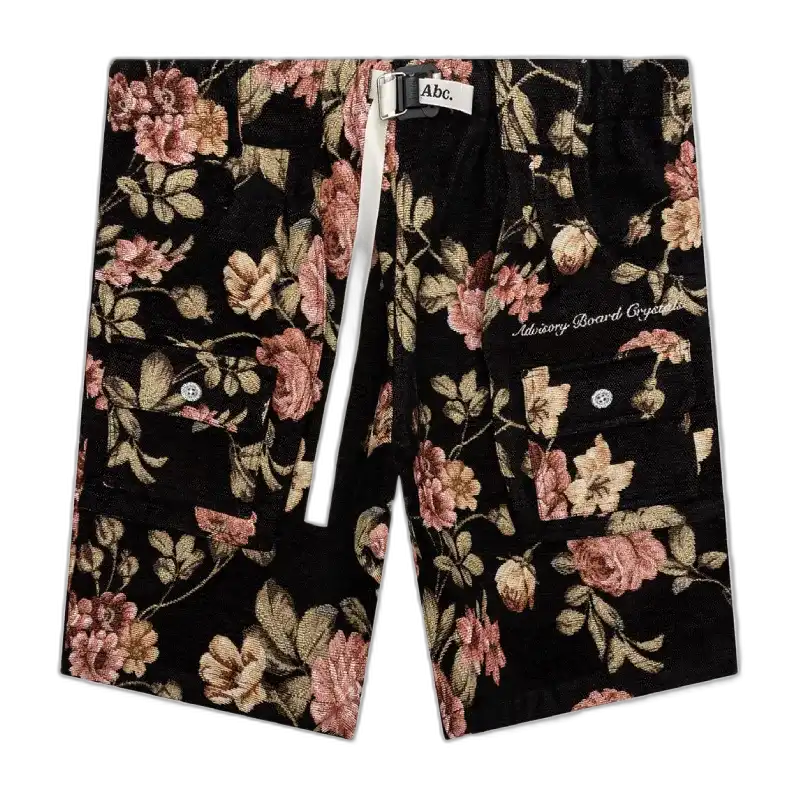 Black Advisory Board Crystals Floral Jacquard Waterproof Shorts