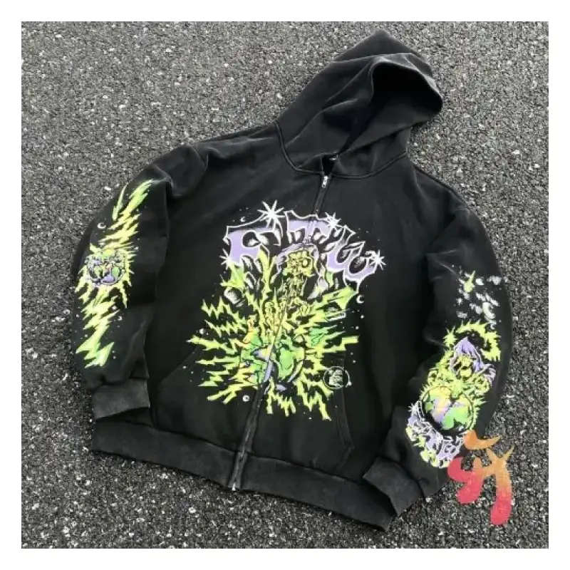 Black Retro Zip-Up Hellstar Hoodie
