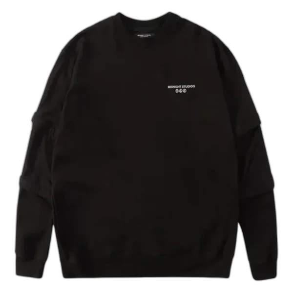 Black/White Midnight Studios Layered Logo Crewneck Sweatshirts