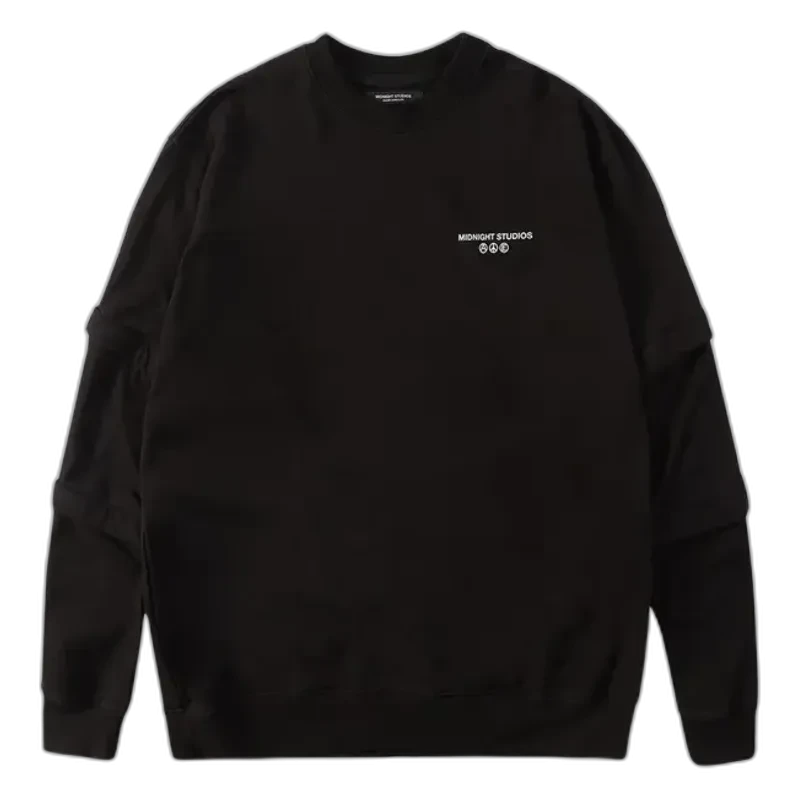 Black/White Midnight Studios Layered Logo Crewneck Sweatshirts