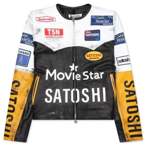 Black/White/Yellow Satoshi Nakamoto Movie Star Leather Jacket