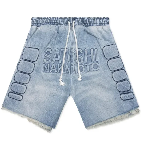 Blue Denim Satoshi Nakamoto Denim Moto Shorts