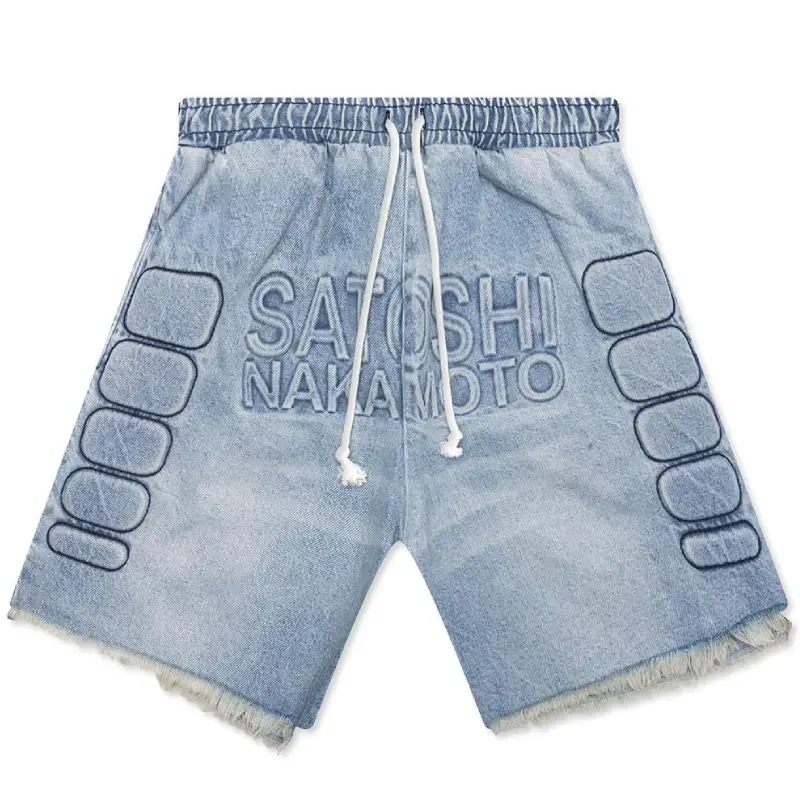 Blue Denim Satoshi Nakamoto Denim Moto Shorts