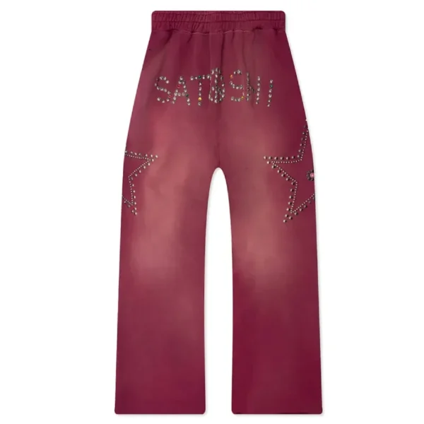 Burgundy Satoshi Nakamoto Star Studded Sweatpants