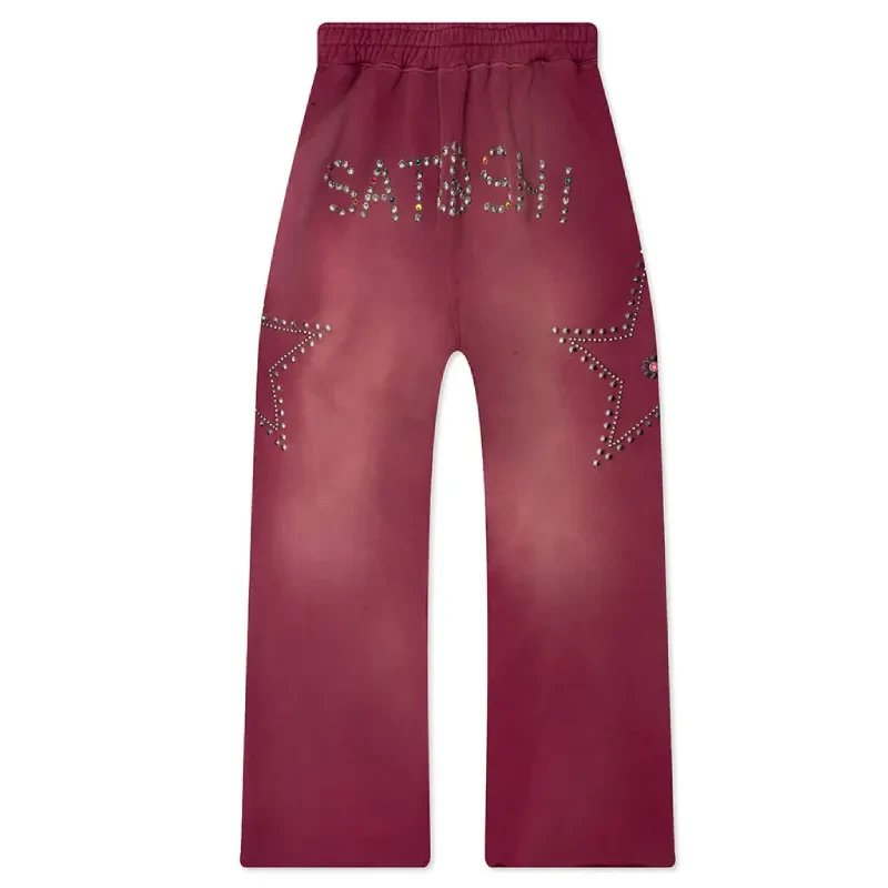 Burgundy Satoshi Nakamoto Star Studded Sweatpants