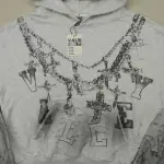 Distressed Chain Hoodie Heather Grey - 7