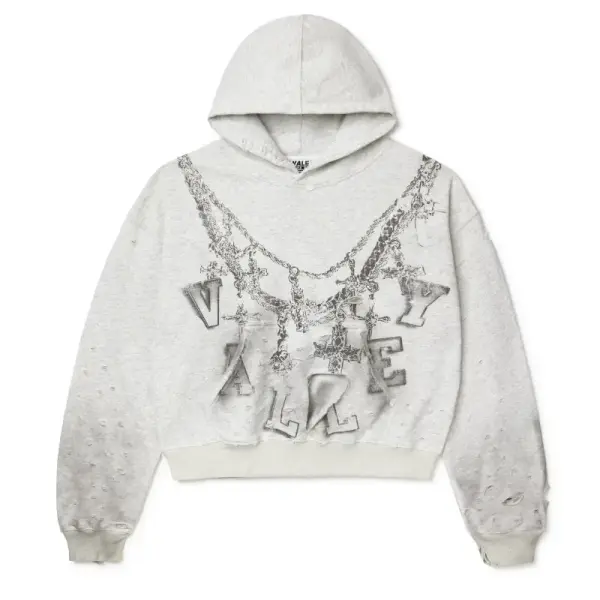 Distressed Chain Hoodie Heather Grey