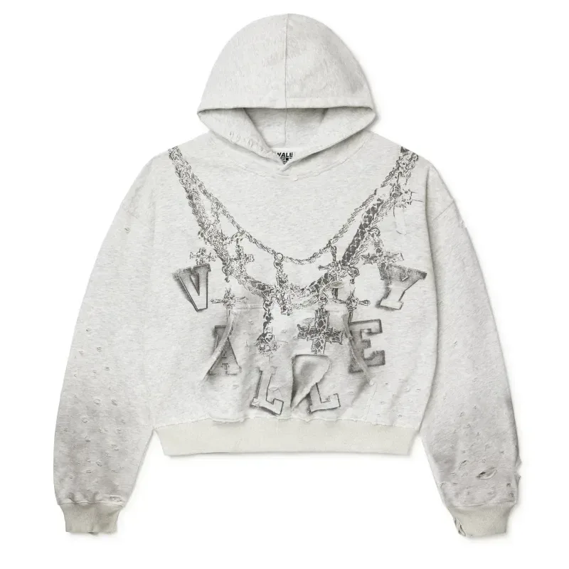 Distressed Chain Hoodie Heather Grey