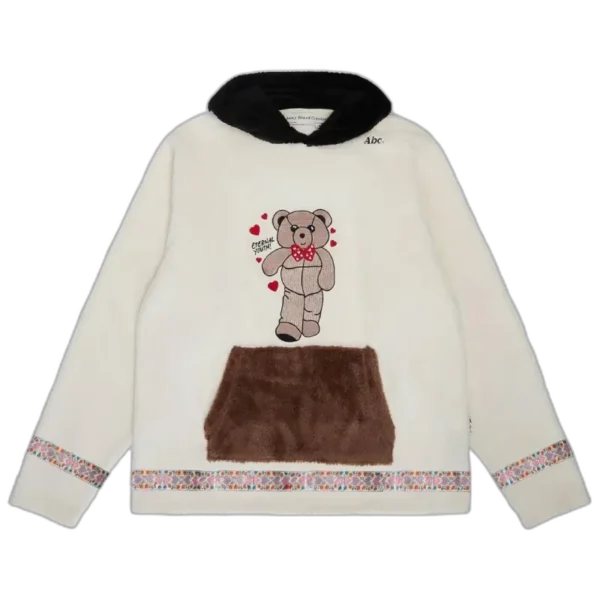Ecru Advisory Board Crystals Bear Patch Boa Hoodie