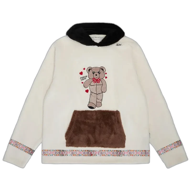 Ecru Advisory Board Crystals Bear Patch Boa Hoodie