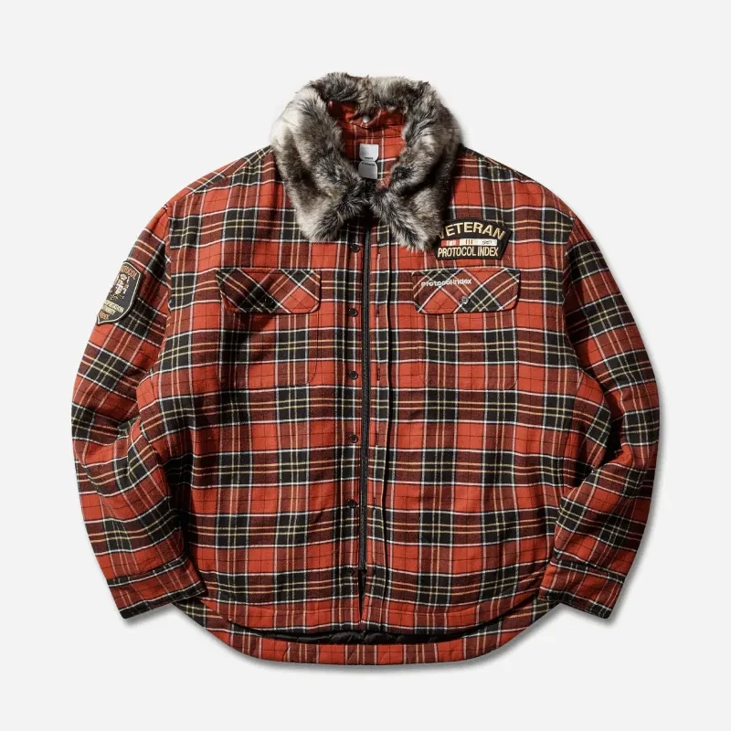 Fur Collar Flannel Check Shirt Jacket