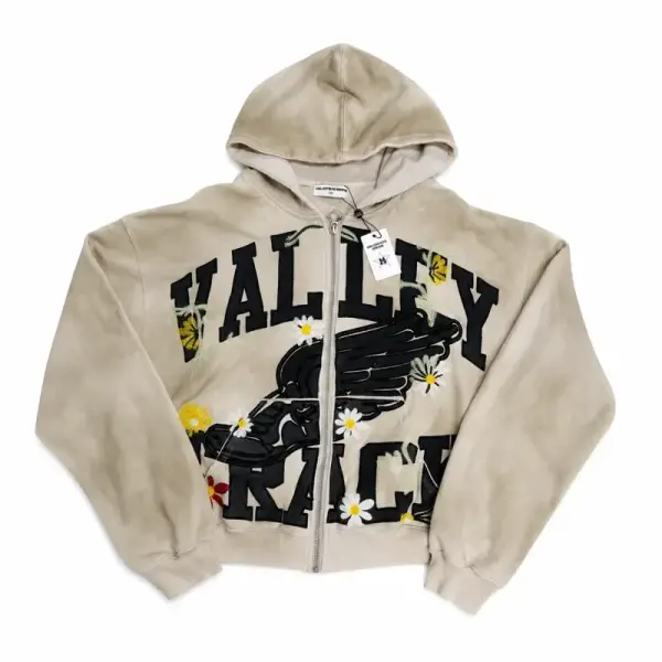 Vale Forever “Valley Racer” Zip Up Hoodie Beige