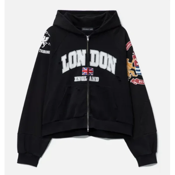 London Reconstructed Folded Zip Hoodie