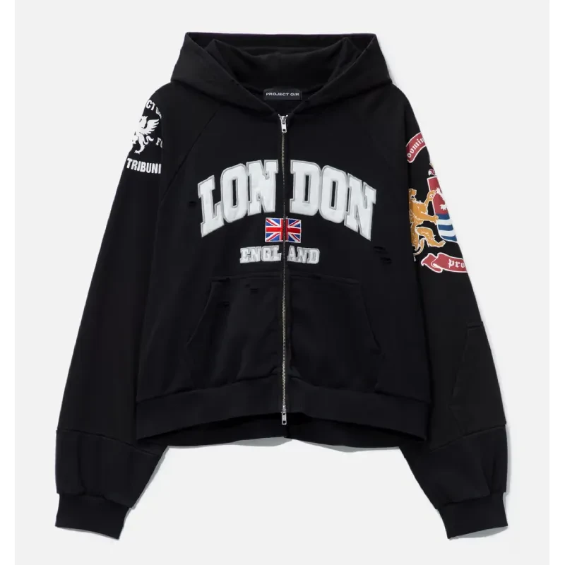 London Reconstructed Folded Zip Hoodie