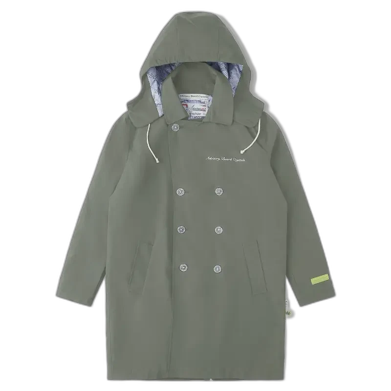 Olive Green Advisory Board Crystals Nylon Taffeta Hooded Trench