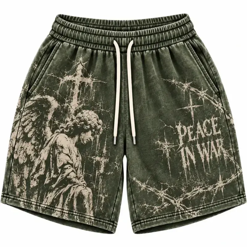 Peace In War Angel Thorn Shorts – Olive Green
