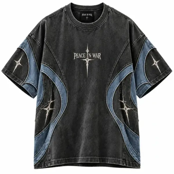 Peace In War Arc Panel Oversized T-Shirt - Washed Black