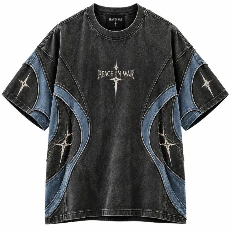 Peace In War Arc Panel Oversized T-Shirt - Washed Black