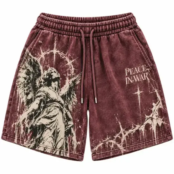 Peace In War Ascending Angel Thorn Graphic Shorts Vintage Burgundy