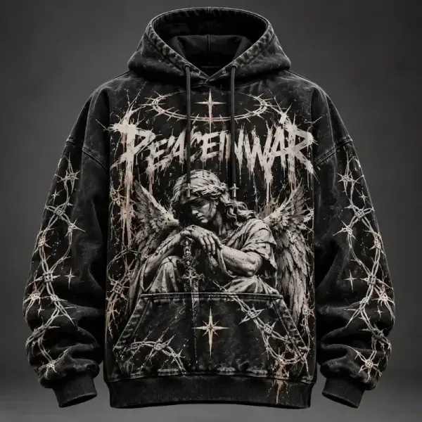 Peace In War Fallen Angel Thorn Halo Hoodie – Washed Black