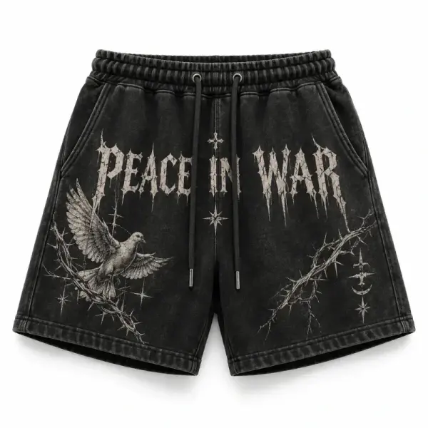 Peace In War Gothic Dove & Thorns Shorts Washed Black