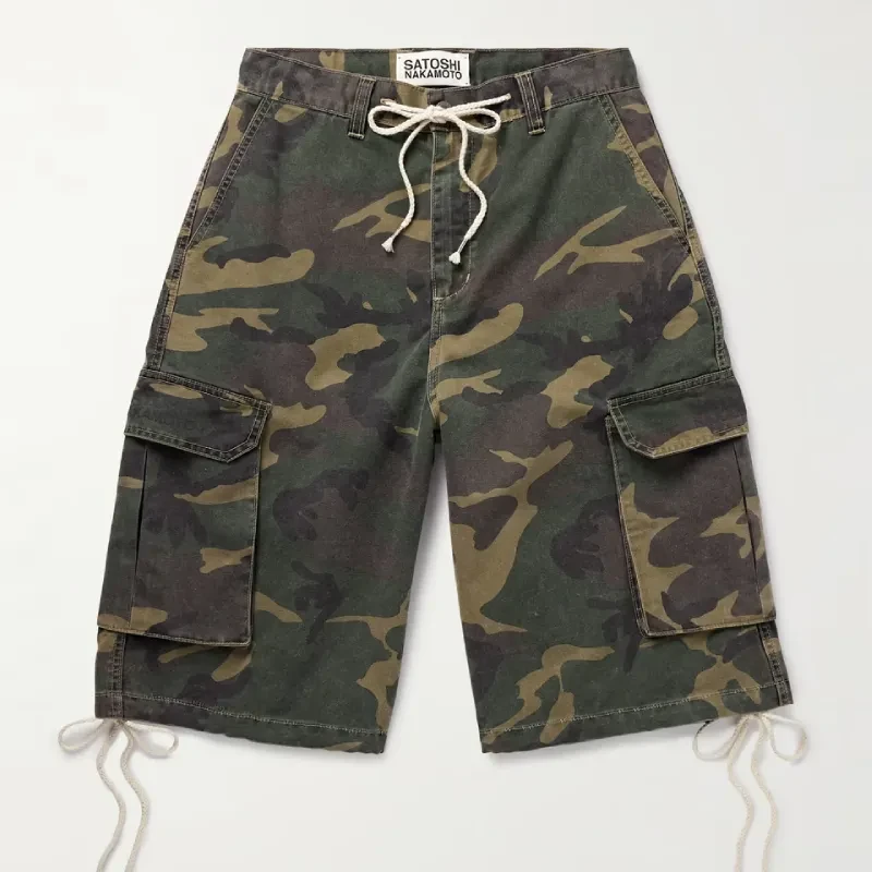 Satoshi Nakamoto Camouflage-Print Twill Drawstring Shorts