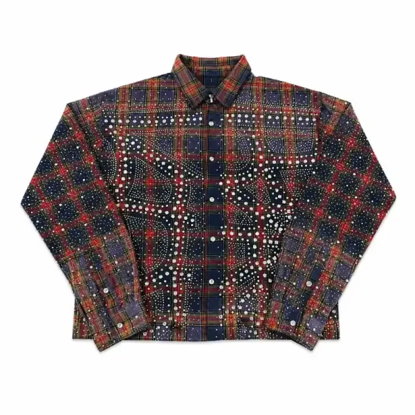 Vale Forever Rhinestone Plaid Flannel Navy/Orange
